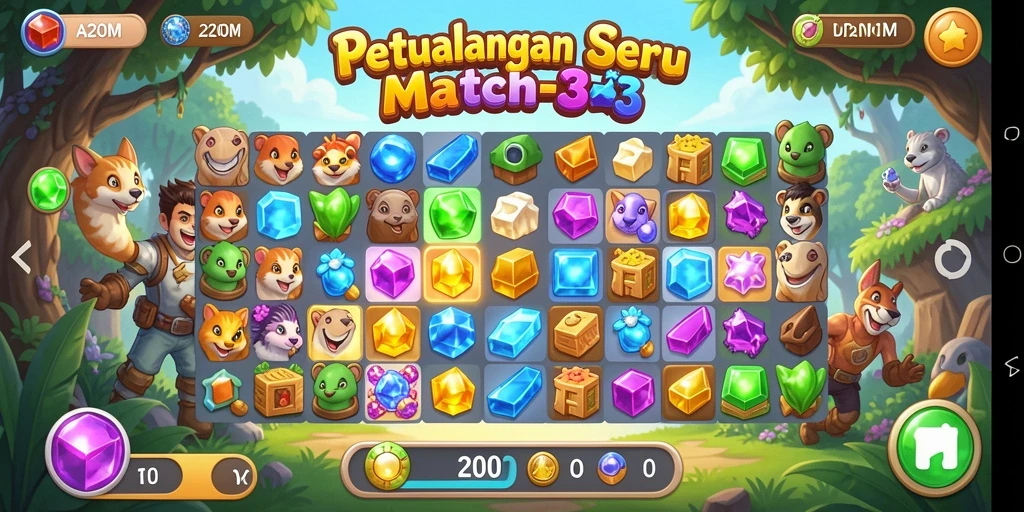 Tampilan gameplay A200M yang menarik dengan elemen Match-3 yang seru.