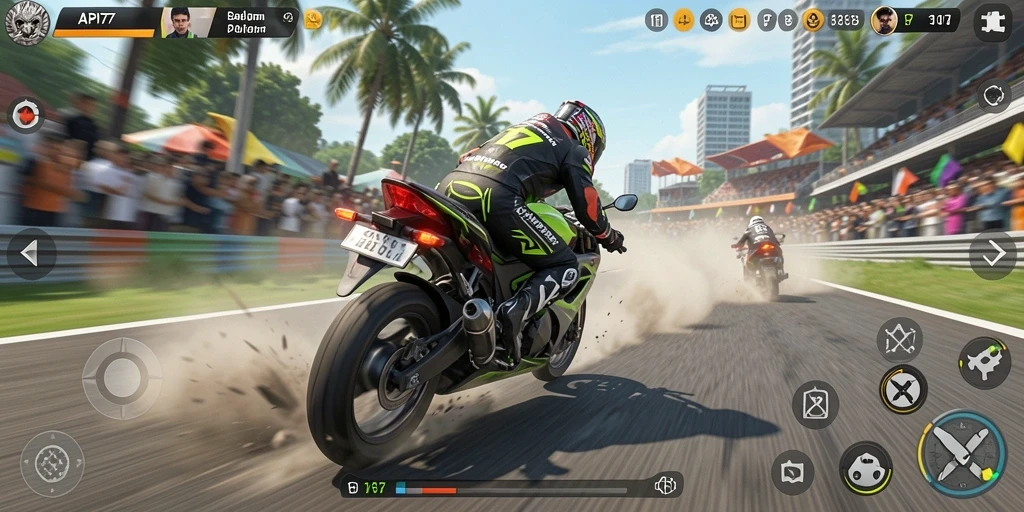 Screenshot gameplay API77 menampilkan aksi balapan motor yang mendebarkan.