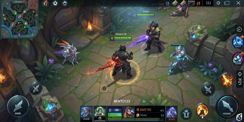 Screenshot gameplay BENTO123 menampilkan aksi seru pertempuran MOBA