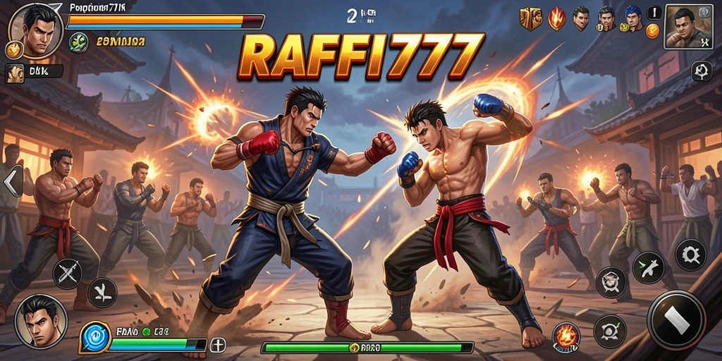 Screenshot gameplay RAFFI777 menampilkan pertarungan seru antar karakter.