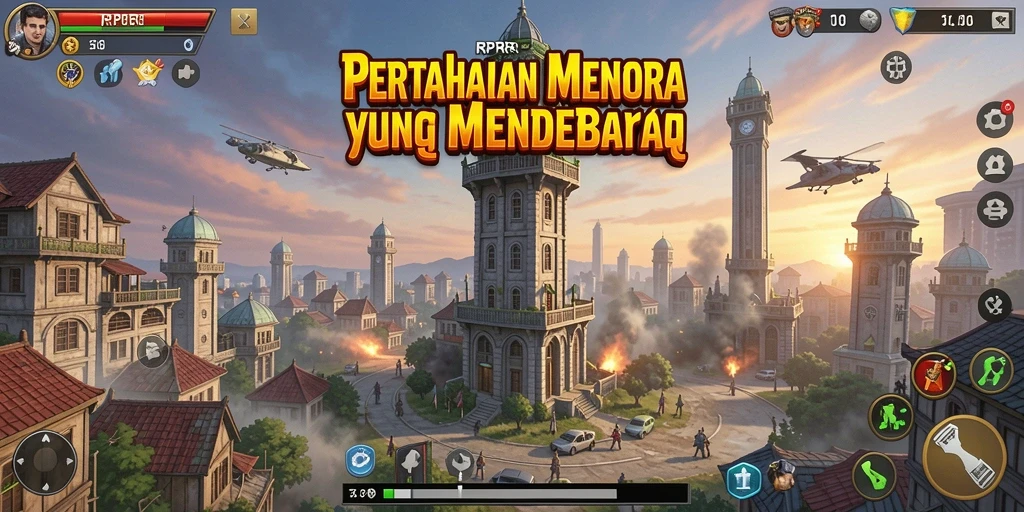 Screenshot gameplay RPRR menunjukkan menara yang strategis dan serangan musuh.