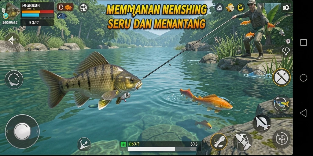 Tampilan gameplay S13 dengan grafik memukau dan ikan yang nyata.