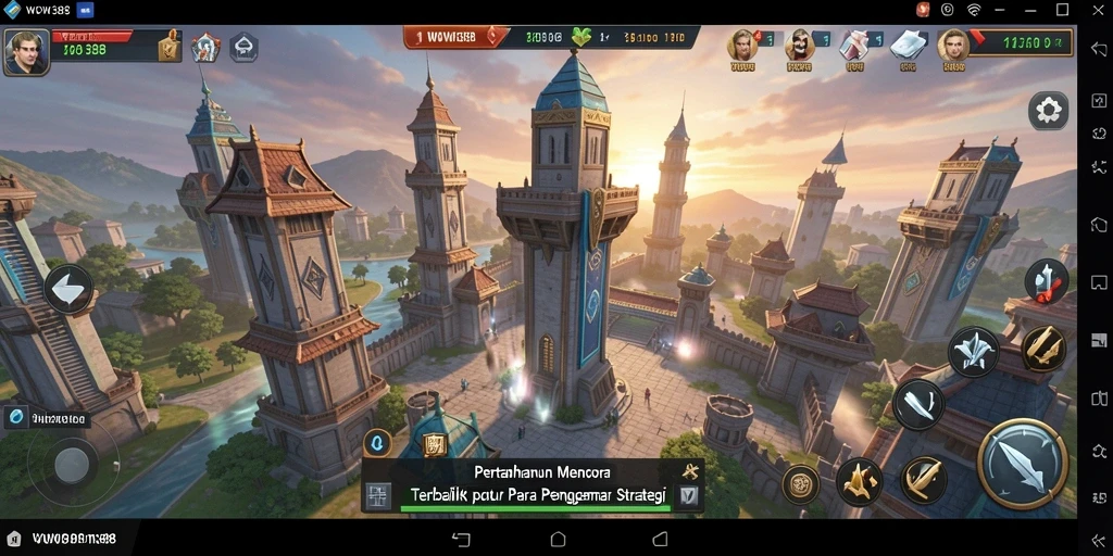 Tampilan gameplay WOW388 menampilkan strategi menara yang menegangkan.